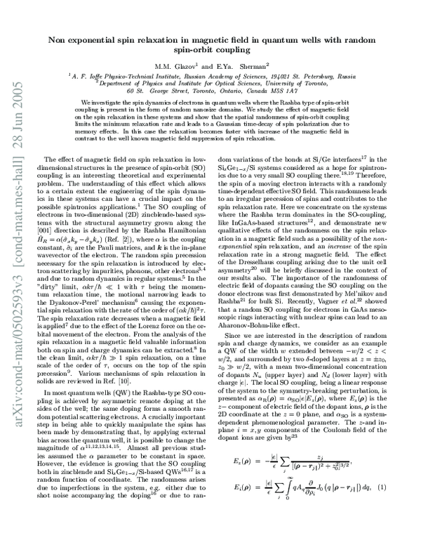 (PDF) Nonexponential spin relaxation in magnetic fields in quantum ...