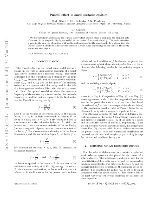 (PDF) Purcell effect in small metallic cavities