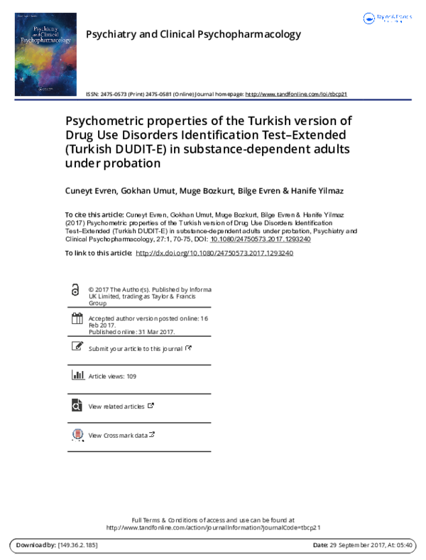 (PDF) Psychometric properties of the Turkish version of Drug Use ...