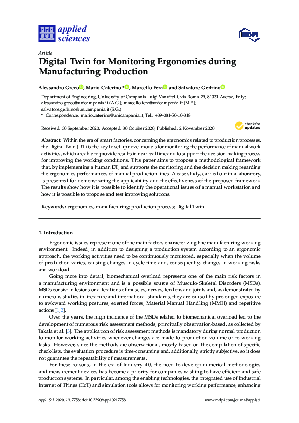 (PDF) Digital Twin for Monitoring Ergonomics during Manufacturing ...