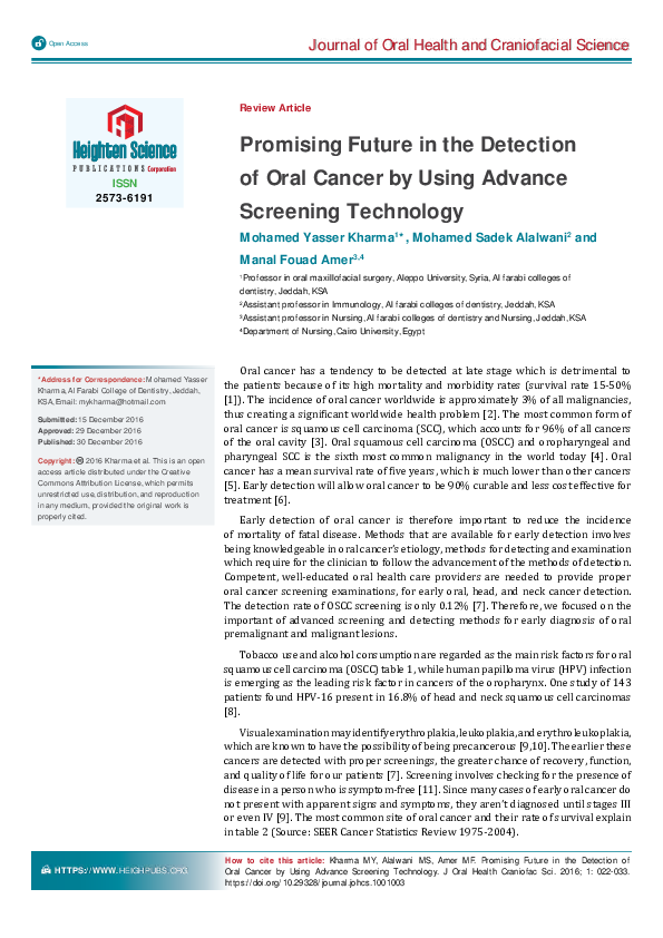 (PDF) Promising Future in the Detection of Oral Cancer by Using Advance ...