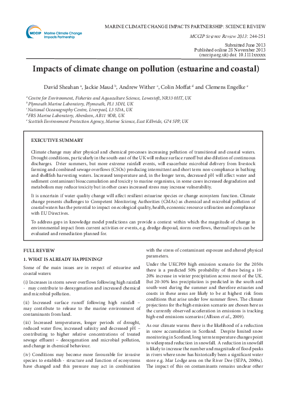 (PDF) Impacts of climate change on pollution (estuarine and coastal)