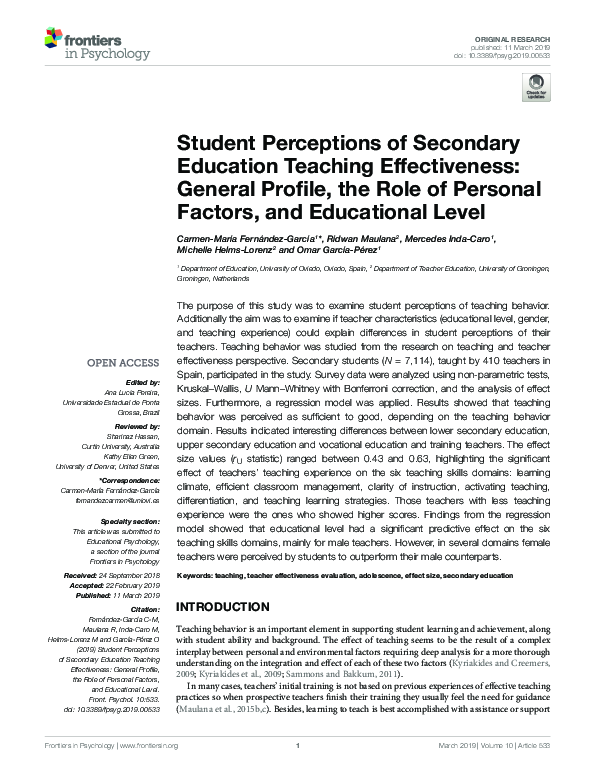 (PDF) Student Perceptions of Secondary Education Teaching Effectiveness ...