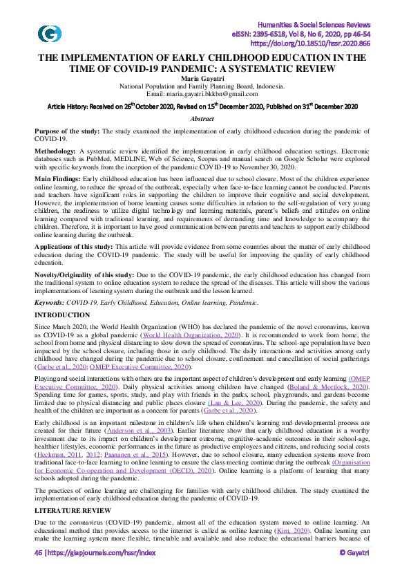(PDF) The Implementation of Early Childhood Education in the Time of ...