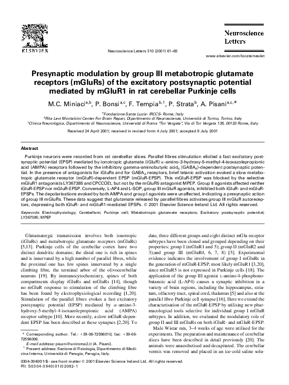 (PDF) Presynaptic modulation by group III metabotropic glutamate ...