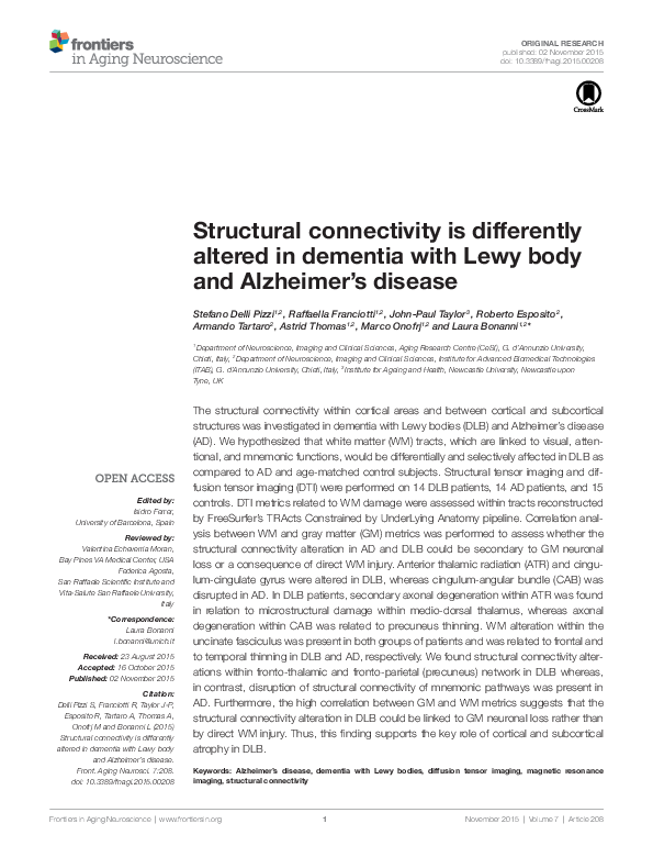(PDF) Structural Connectivity is Differently Altered in Dementia with ...