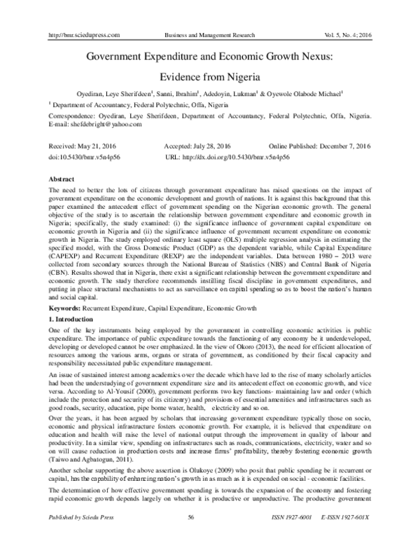 (PDF) Government Expenditure and Economic Growth Nexus: Evidence from ...