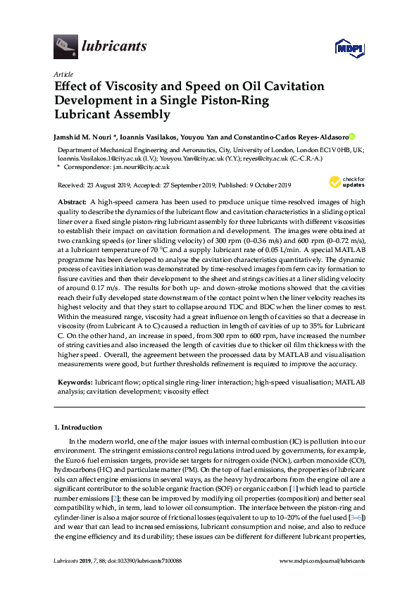 (PDF) Effect of Viscosity and Speed on Oil Cavitation Development in a ...