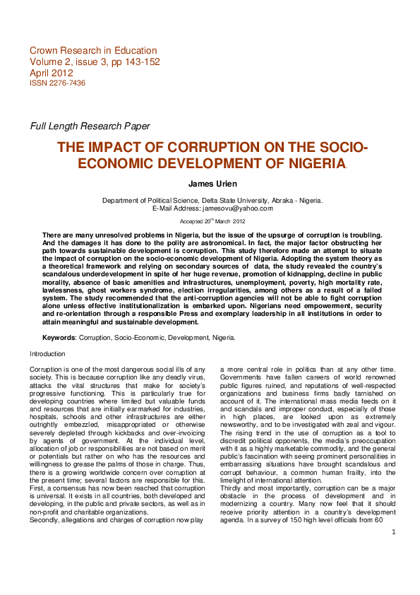 (PDF) The Impact of Corruption on the Socio- Economic Development of ...