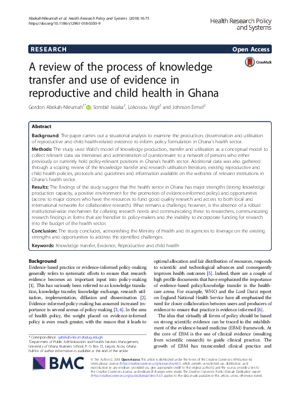 (PDF) A review of the process of knowledge transfer and use of evidence ...