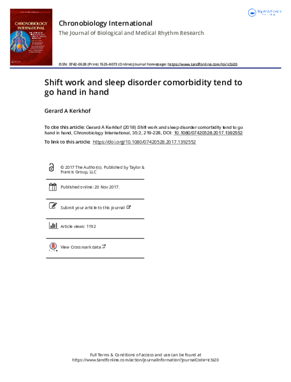 (PDF) Shift work and sleep disorder comorbidity tend to go hand in hand