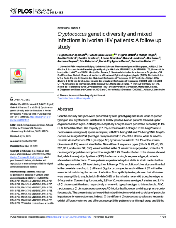 (PDF) Cryptococcus genetic diversity and mixed infections in Ivorian ...