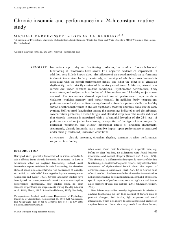 (PDF) Chronic insomnia and performance in a 24-h constant routine study