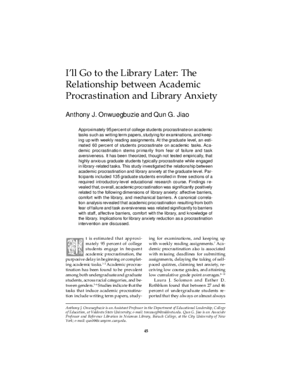 (PDF) I’ll Go to the Library Later: The Relationship between Academic ...