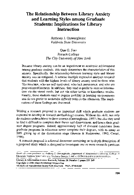 (PDF) The relationship between library anxiety and learning styles ...