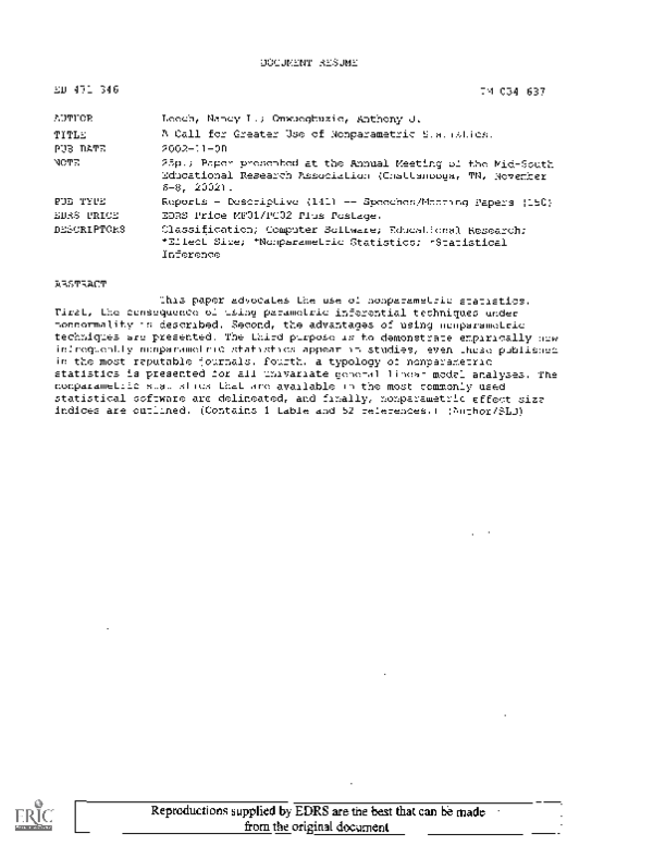 (PDF) A Call for Greater Use of Nonparametric Statistics