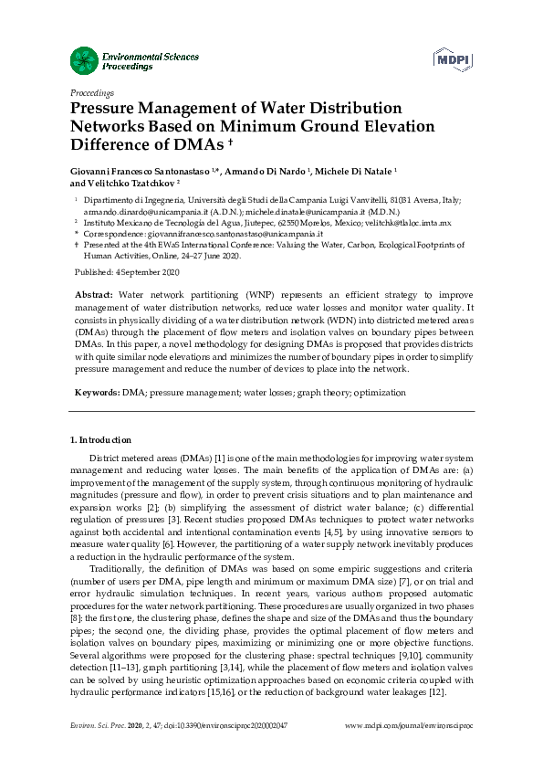 (PDF) Pressure Management of Water Distribution Networks Based on ...
