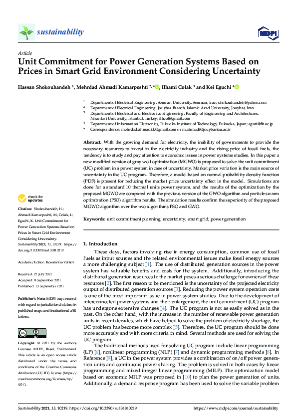 (PDF) Unit Commitment for Power Generation Systems Based on Prices in ...