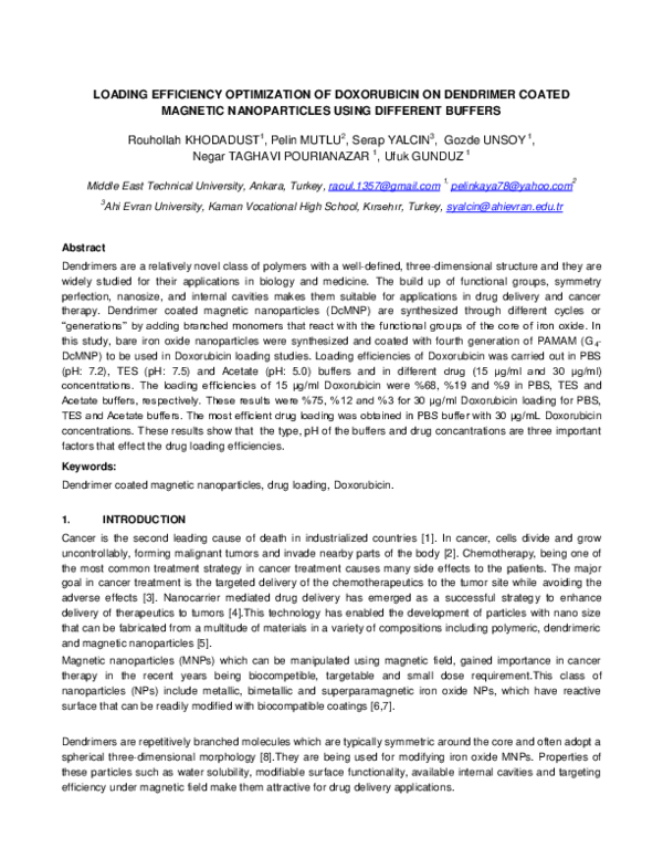(PDF) Loading Efficiency Optimization of Doxorubicin on Dendrimer ...