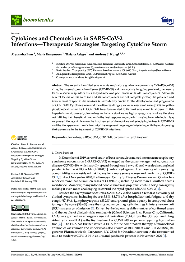 (PDF) Cytokines and Chemokines in SARS-CoV-2 Infections—Therapeutic ...