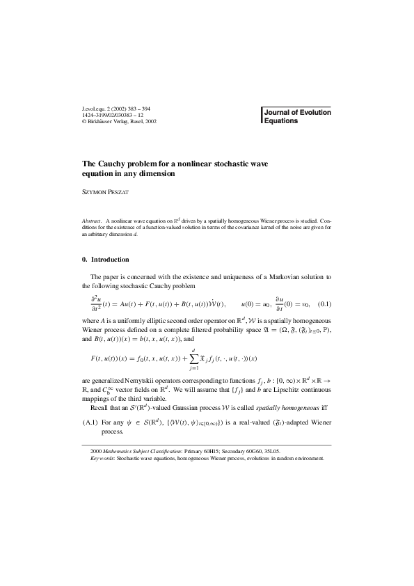 (PDF) The Cauchy problem for a nonlinear stochastic wave equation in ...