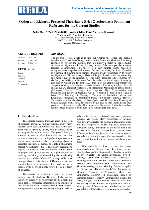 (PDF) Ogden and Richards Proposed Theories: A Brief Overlook as a ...