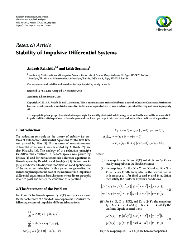 (PDF) Stability of Impulsive Differential Systems