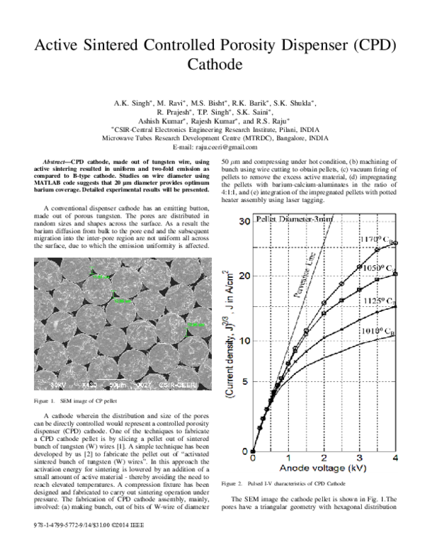 (PDF) Active sintered controlled porosity dispenser (CPD) cathode RS