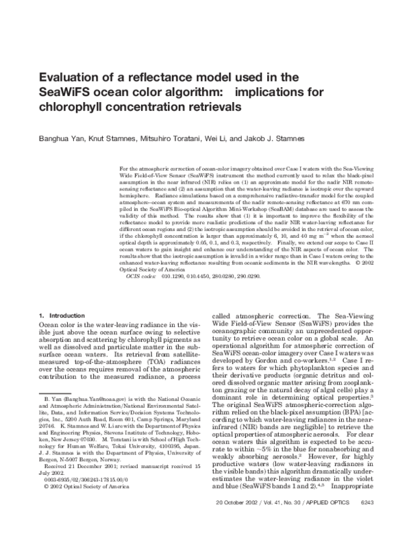 (PDF) Evaluation of a Reflectance Model Used in the SeaWiFS Ocean Color ...
