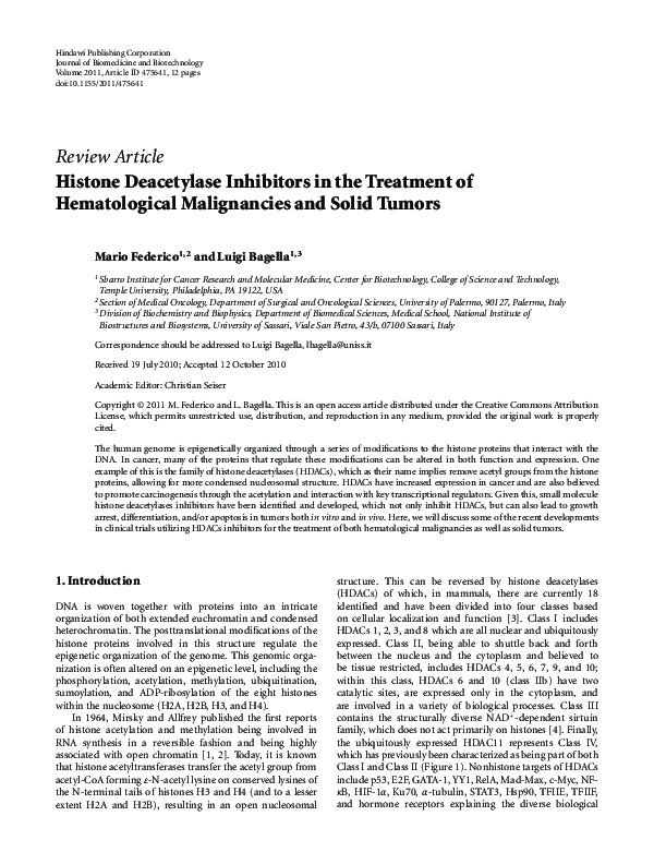 (PDF) Histone Deacetylase Inhibitors in the Treatment of Hematological ...