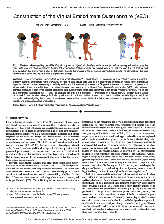 (PDF) Construction of the Virtual Embodiment Questionnaire (VEQ)