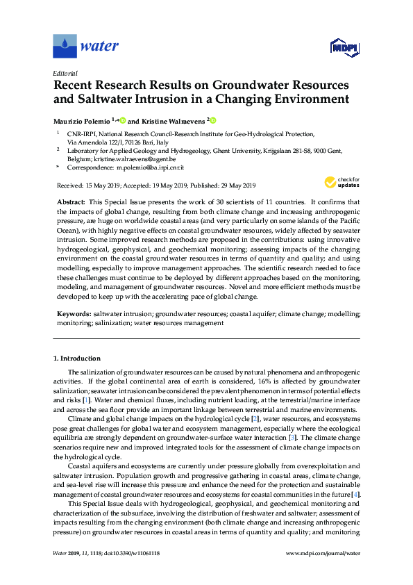 (PDF) Recent Research Results on Groundwater Resources and Saltwater ...
