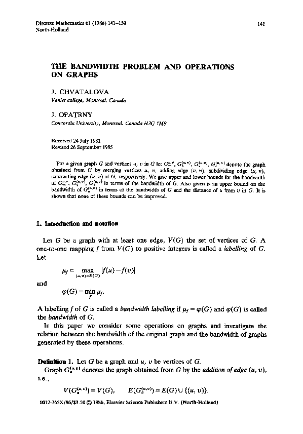 (PDF) The bandwidth problem and operations on graphs