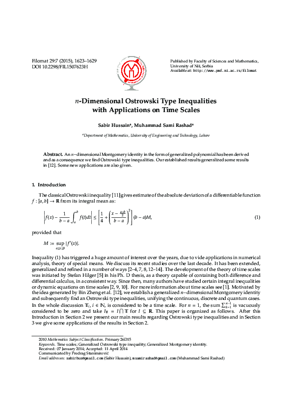 (PDF) n-dimensional Ostrowski type inequalities with applications on ...