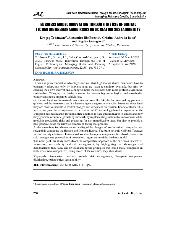 (PDF) Business Model Innovation Through the Use of Digital Technologies ...