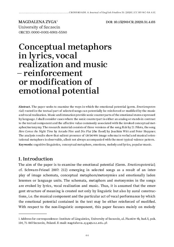 (PDF) Conceptual metaphors in lyrics, vocal realization and music ...