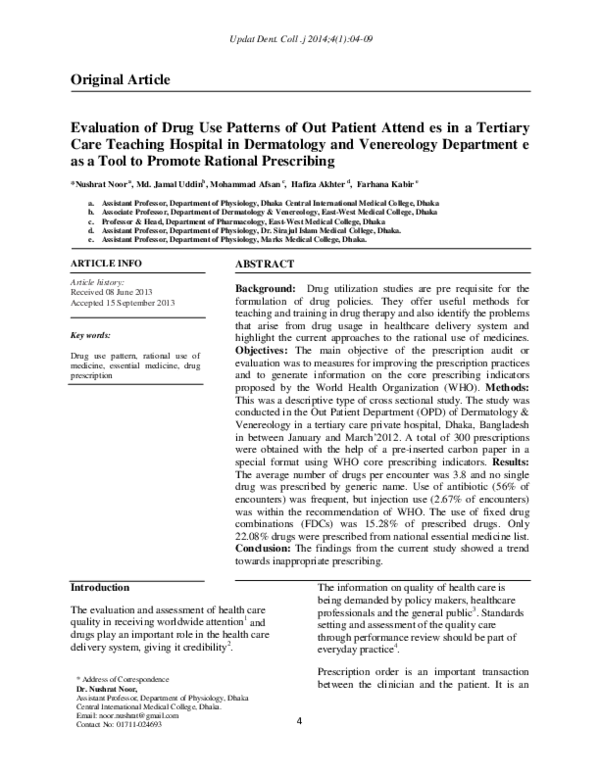 (PDF) Evaluation of Drug Use Patterns of Out Patient Attendees in a ...