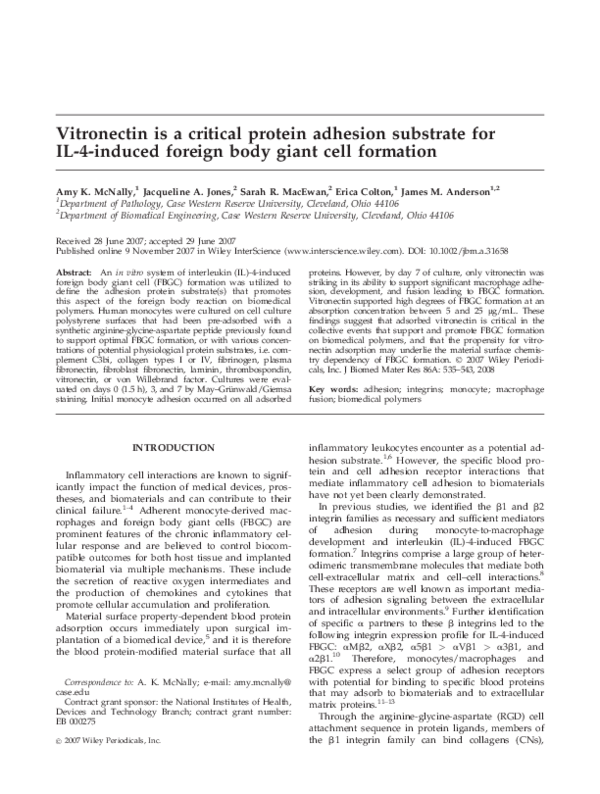 (PDF) Vitronectin is a critical protein adhesion substrate for IL‐4 ...