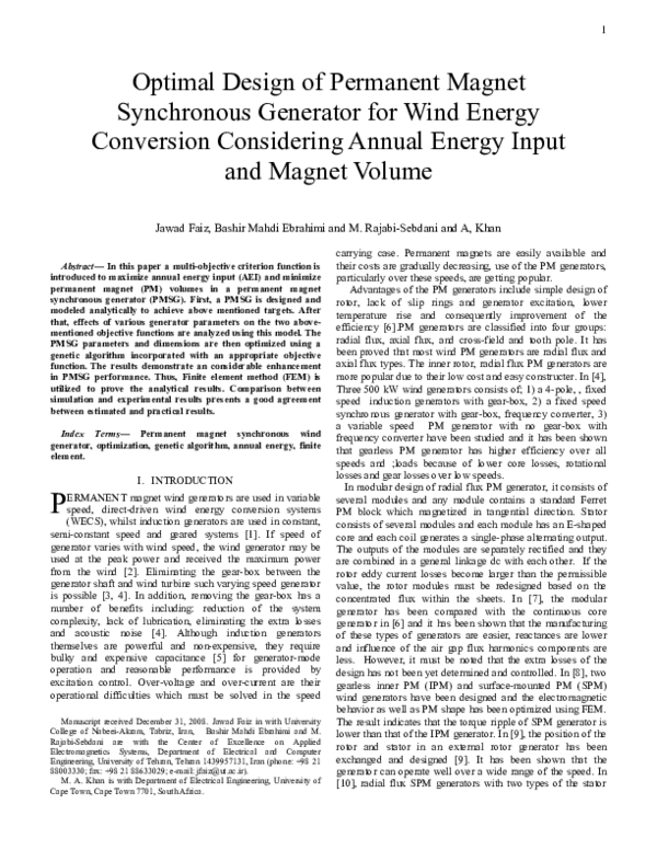(PDF) Optimal design of permanent magnet synchronous generator for wind ...