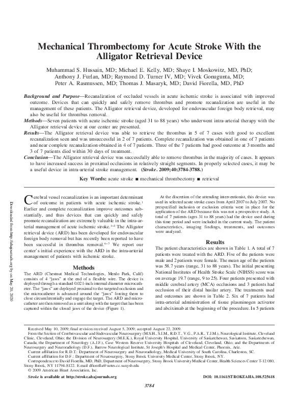 (PDF) Mechanical thrombectomy for acute stroke with the alligator ...