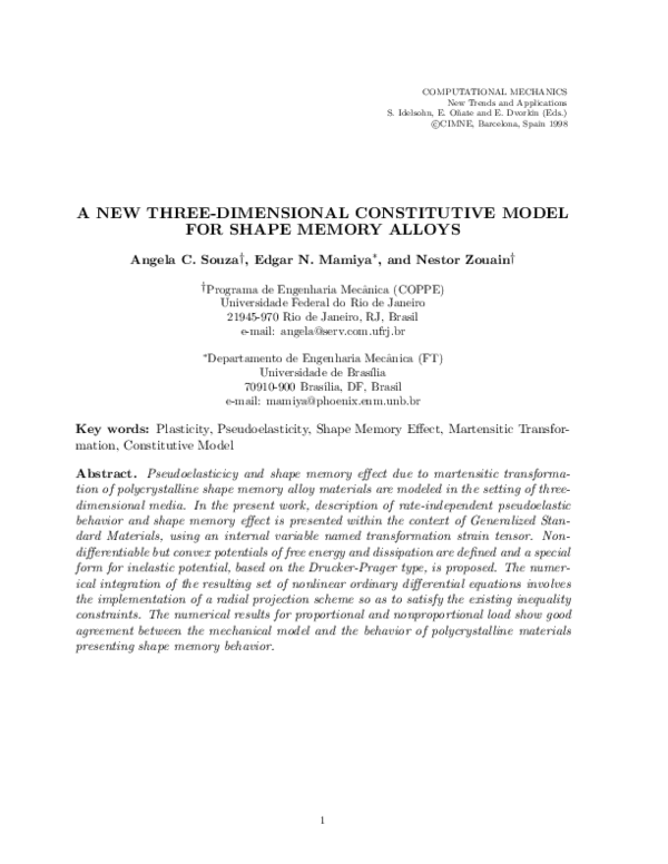 (PDF) A New Three-Dimensional Constitutive Model for Shape Memory Alloys