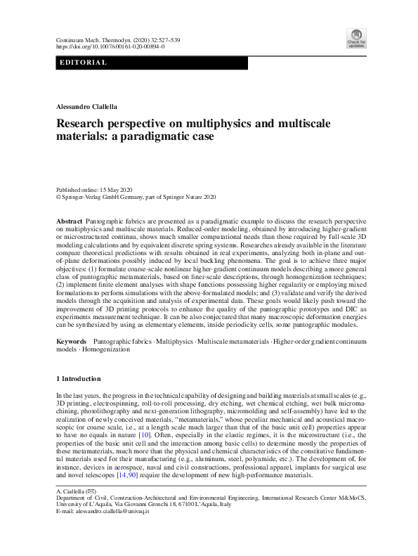 (PDF) Research perspective on multiphysics and multiscale materials: a ...