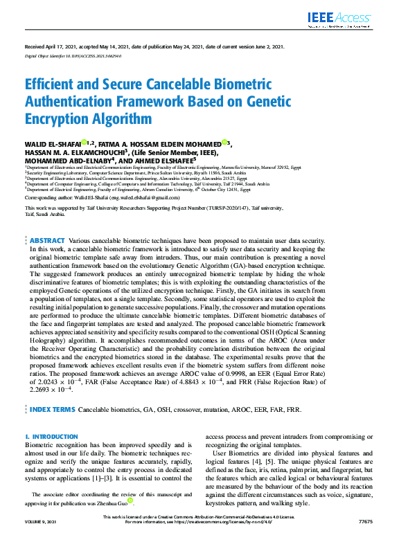 (PDF) Efficient and Secure Cancelable Biometric Authentication ...