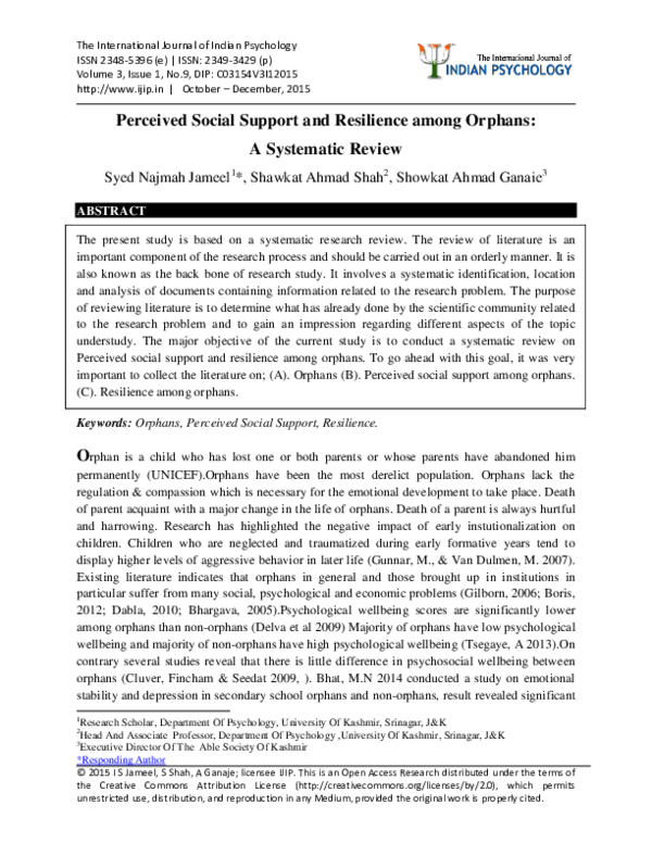 (PDF) Perceived Social Support and Resilience among Orphans: A ...