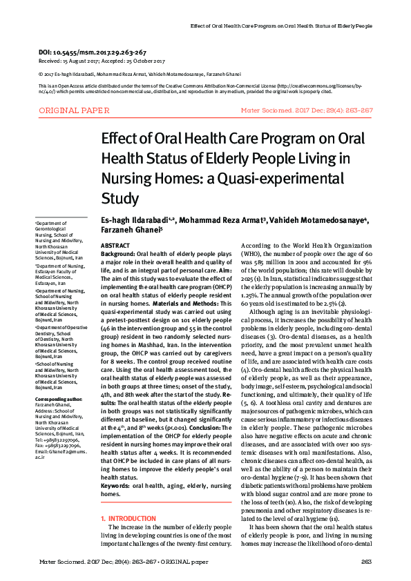 (PDF) Effect of Oral Health Care Program on Oral Health Status of ...
