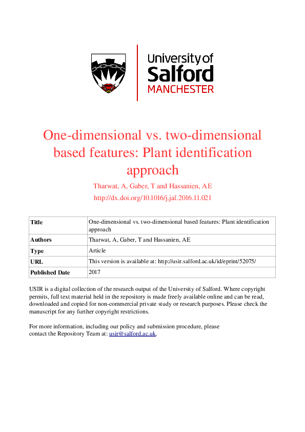 (PDF) Onedimensional vs. twodimensional based features Plant identification approach Tarek
