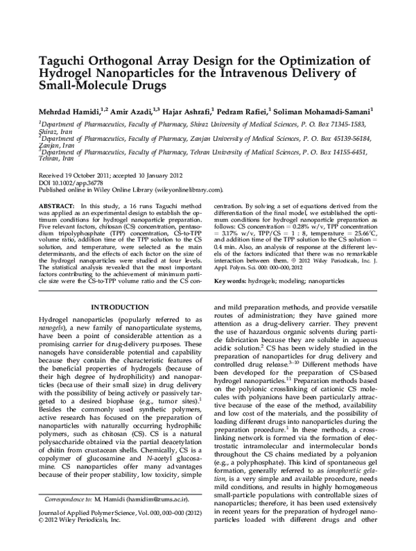 (PDF) Taguchi orthogonal array design for the optimization of hydrogel ...