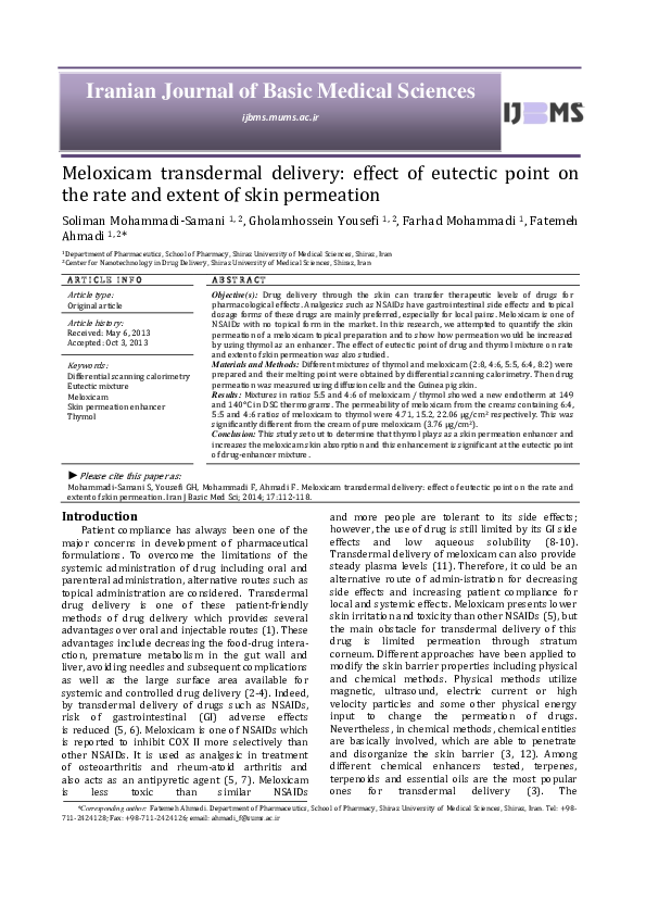 (PDF) Meloxicam transdermal delivery: effect of eutectic point on the ...