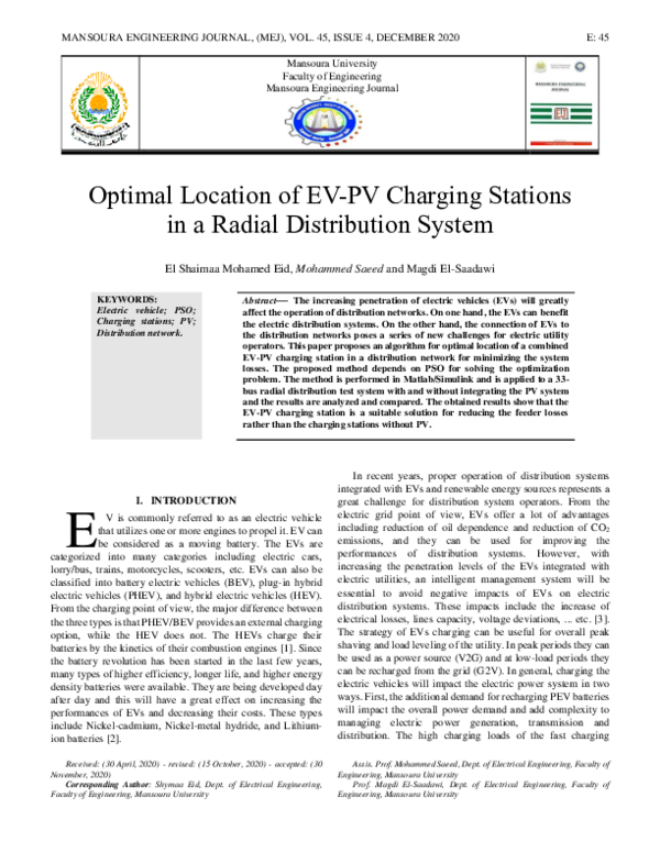 (PDF) Optimal Location of EV-PV Charging Stations in a Radial ...