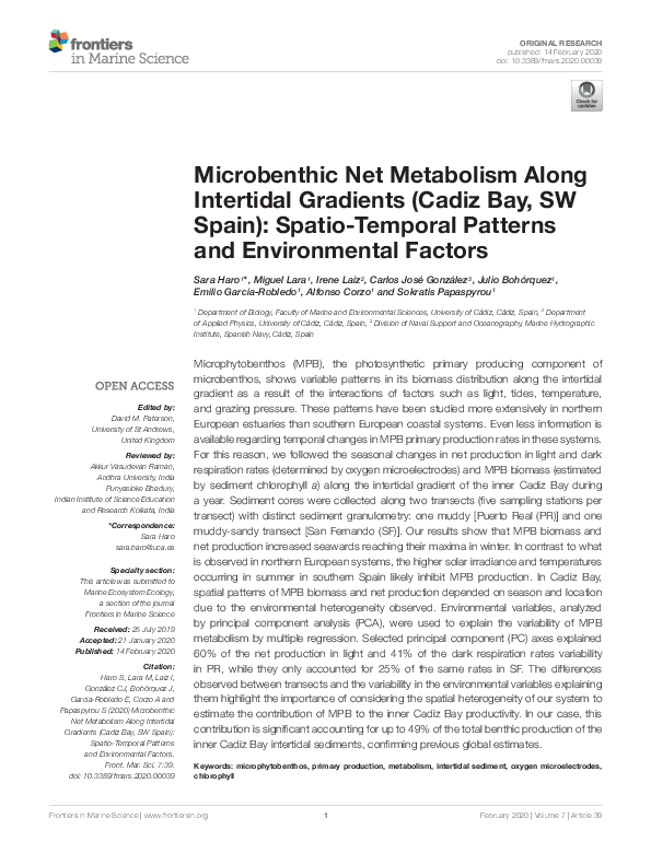(PDF) Microbenthic Net Metabolism Along Intertidal Gradients (Cadiz Bay ...